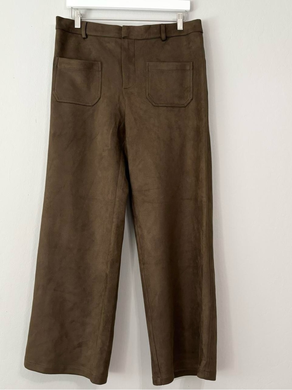 RUTI Olive Green Suede Style Straight Leg Dress Pants